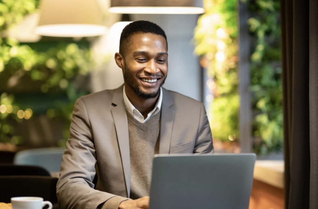 man searching on the web for rvs to buy